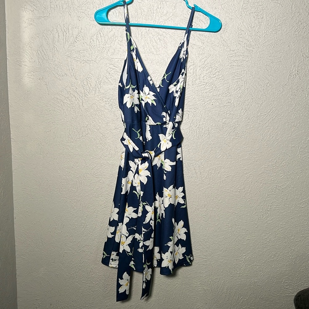 Navy Blue Dress with White Lilys